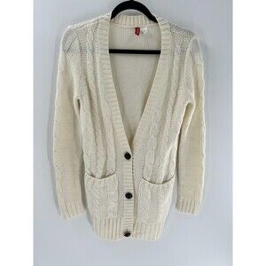 Women's Divided By H&M Ivory V-neck Cableknit Cardigan Sweater Size 6